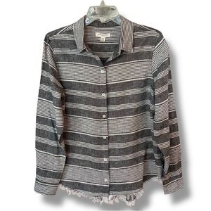 BeachLunchLounge Size M Charley Charcoal Grey Striped Button-Down Shirt